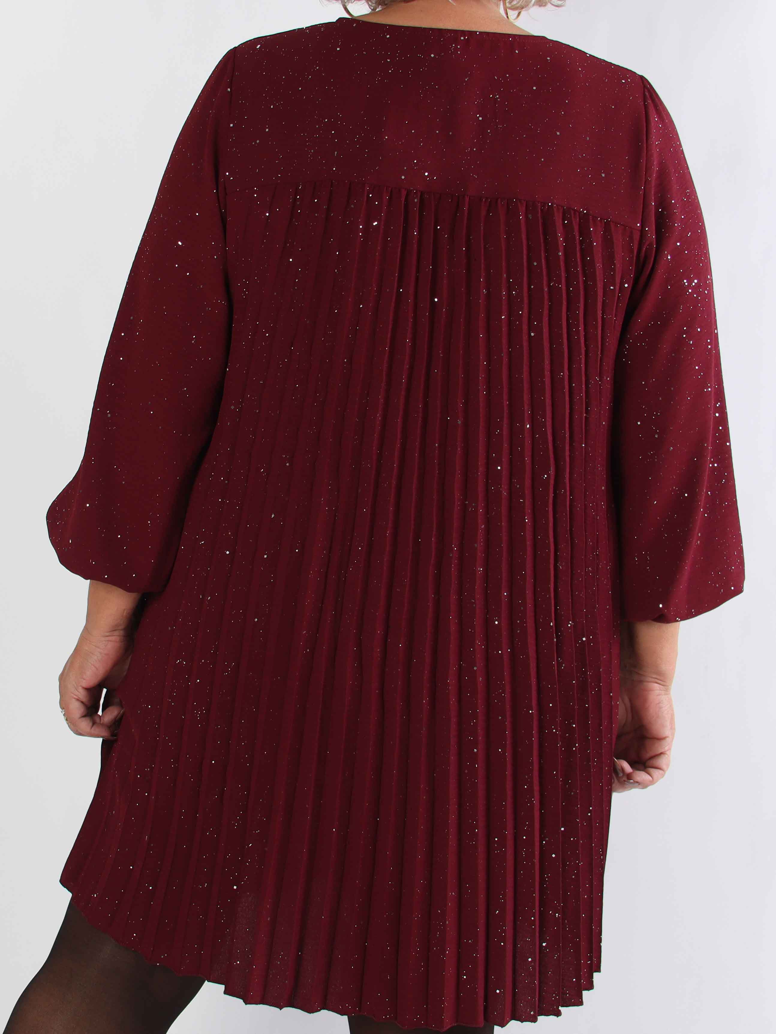 Nancy Glitter Short L/S - Plisseret plus size kjole med lommer og glimmer